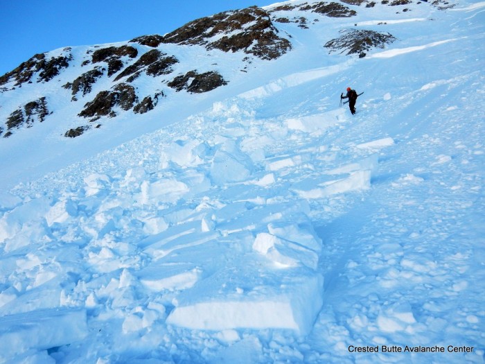 Fresh looking crown on NE aspect above Perry Creek. Looks like it failed in the past 3 or 4 days. HS-NC-R2-D2.5-O.