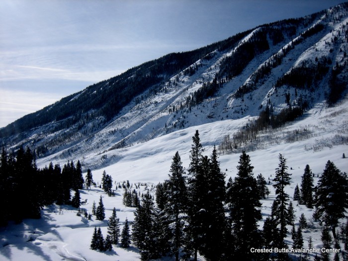 Some small snapped trees in debris piles below Climax Chutes. Almost reached Mike's Mile.