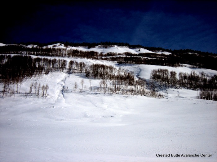 Debris piles below Anthracite Mesa above Slate River Road