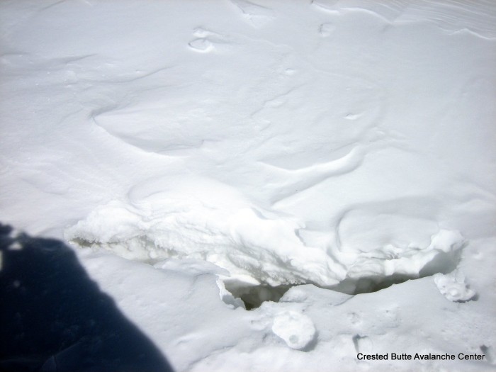 Crack from a cornice pulling away from ridgeline. 