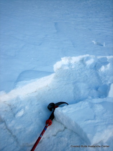 Very shallow pockets of windslab in a gulley. 