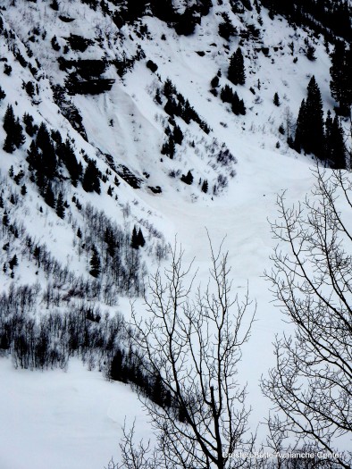 Debris washed over cliff bands near the runout