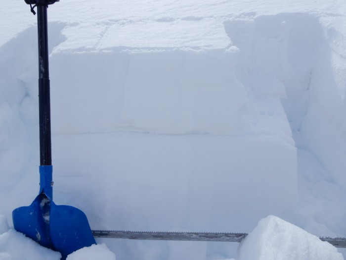 Coon Basin, NE aspect Near treeline. 35 cm, 4F+ slab over thin crust with rounding facets above and below. ECTN17 on 1.5mm rounding facets below the crust.